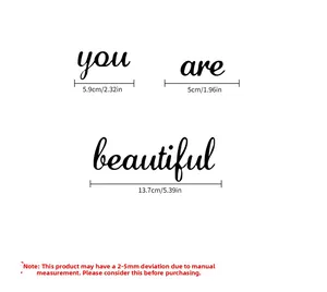 Detailansicht der Maße für Wandaufkleber 'you are beautiful' aus schwarzem Acryl