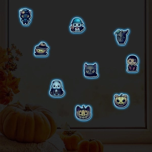 Autocollants d'Halloween lumineux avec citrouilles et fantômes à lueur bleue