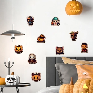 Stickers muraux Halloween fluorescents avec citrouilles et chats noirs pour chambre enfant