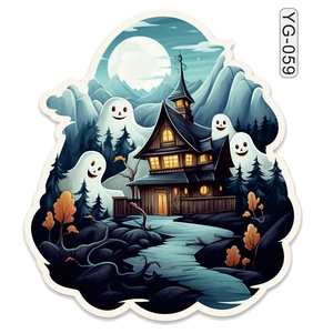 Luminous Halloween wall stickers featuring a haunted house and ghosts for children rooms