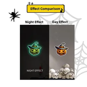 Glow-in-the-dark Halloween pumpkin wall sticker showing day and night contrast effects