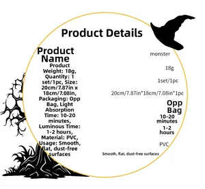 Luminous Halloween monster sticker specifications and dimensions 20x18cm in PVC material