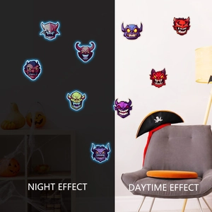 Glow-in-the-dark Halloween monster wall stickers showing day and night visual effects
