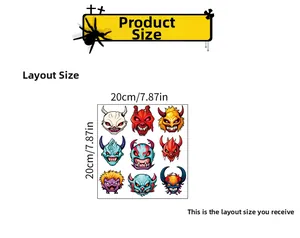 Layout of 9 cartoon monster Halloween stickers measuring 20cm x 20cm for room decor
