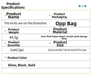 Detailed specifications table for 3D bird on branches acrylic and wood wall decor