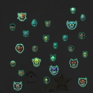 Luminous Halloween cartoon monster stickers showing vibrant glow effect in the dark