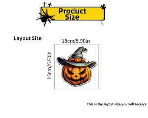 Detailed dimensions of Halloween pumpkin wall sticker with wizard hat and glow effect