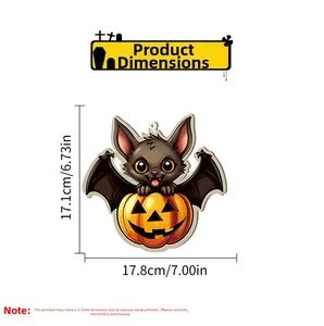 Detailed size chart showing 17.8cm width for Halloween pumpkin bat hanging decoration