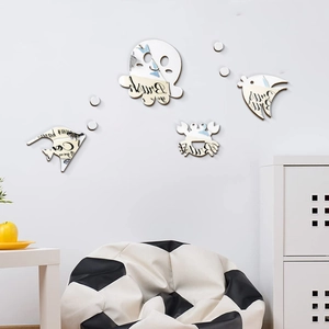 Sticker Mural Miroir Acrylique 3D Moderne Animal Marin Océan Poisson Poulpe Crabe Pour Chambre d'Enfant Décoration Murale de Maison
