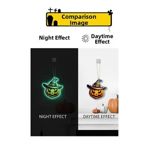 Luminous Halloween pumpkin wizard pendant showing day and night glow effects