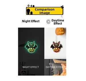 Luminous Halloween pumpkin and bat hanging sign showing day and night glow effect