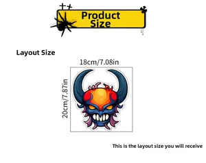 Luminous Halloween wall sticker featuring a colorful skull monster with sharp horns and teeth