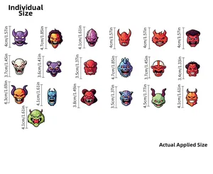 Detailed size chart for luminous Halloween cartoon wall stickers with exact dimensions