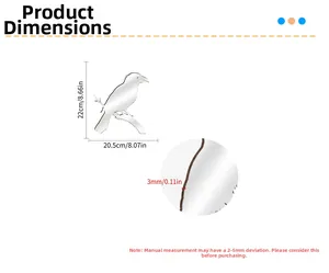Detailed 3D mirror crow wall sticker with 3mm acrylic thickness and size dimensions