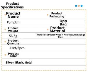 Specifications of 3D pumpkin wall stickers including 3mm wood and acrylic materials