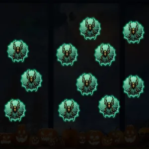 Detail of 10-piece Halloween luminous spider and web wall stickers with green glow effect