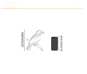Acrylic 3D raven bird wall sticker 22cm scale comparison with a smartphone
