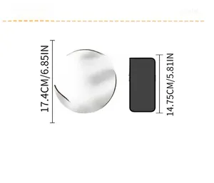 Size comparison of moon acrylic mirror wall sticker next to a mobile phone reference