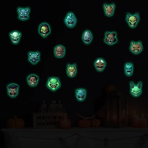 Glow in the dark Halloween stickers featuring 18 cartoon monster decals for kids wall