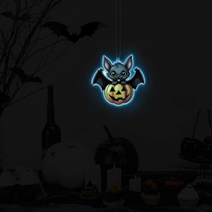 Luminous Halloween pumpkin and bat hanging ornament for festive indoor wall decoration