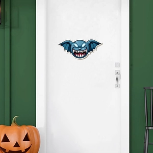 Luminous blue cartoon monster sticker on door with pumpkin lamp for Halloween party decor