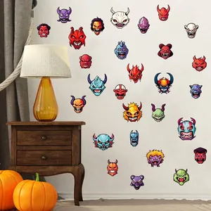 28pcs Halloween glow-in-the-dark monster stickers on a white wall for home decor