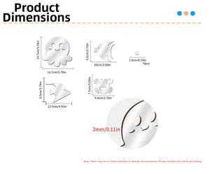 Dimensions détaillées des stickers muraux miroir 3D créatures marines en acrylique