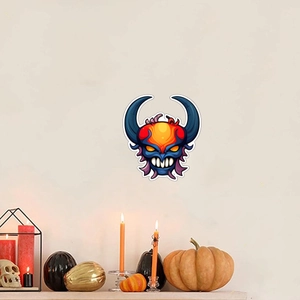 Luminous Halloween monster wall sticker with horns and glowing eyes for party decor