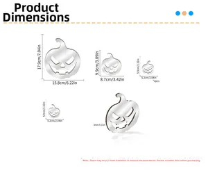 Size guide for Halloween 3D pumpkin wall stickers showing dimensions in cm and inches