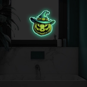 Luminous Halloween pumpkin wall sticker with green witch hat glow in the dark decor