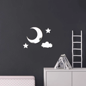 Acrylic Mirror Wall Stickers Dimensional Moon Clouds Stars Reflective Nursery Home Decor Modern Aesthetic Wall Decal