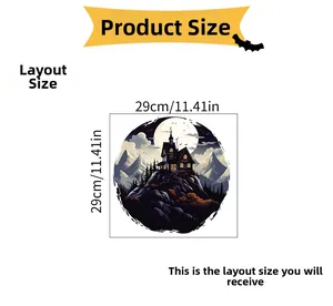 Detail showing Halloween castle wall sticker with 29cm x 29cm layout dimensions