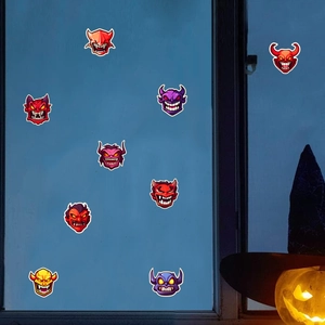 Colorful cartoon monster stickers for Halloween window decor, nine unique spooky designs