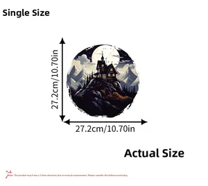 Detailed dimensions of round Halloween castle wall sticker measuring 10.70 inches diameter