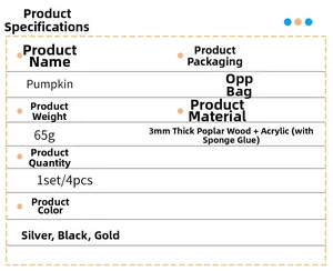 Detailed specifications of 3D pumpkin wall stickers made from poplar wood and acrylic