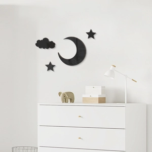 Black acrylic 3D wall stickers featuring moon star and cloud shapes for bedroom decor