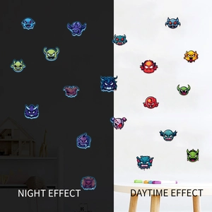 Luminous Halloween cartoon monster wall stickers showing daytime and nighttime glow effects