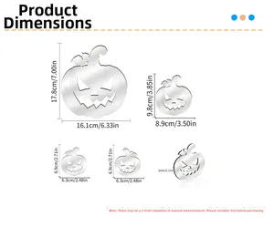 3D acrylic pumpkin wall sticker dimensions showing large, medium, and small sizes in 3mm