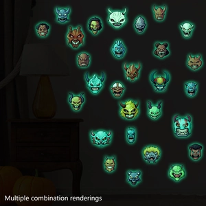 Luminous Halloween wall stickers featuring glowing cartoon monsters for dark room decoration