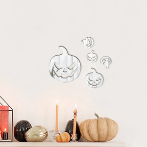 Close-up of Jack-o-lantern acrylic mirror wall stickers for Halloween party wall decor