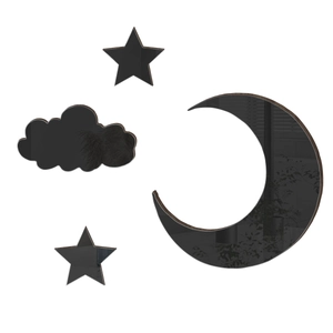 Modern moon cloud star 3D acrylic mirror wall stickers with wooden texture edges