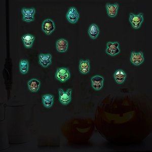 Glow-in-the-dark Halloween monster wall stickers with vivid green fluorescent effect for kids
