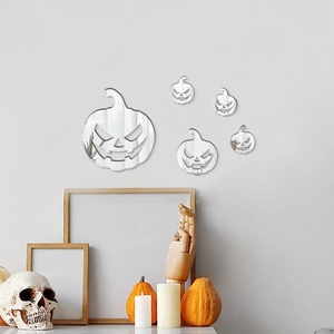 Five pieces of 3D acrylic mirror pumpkin wall stickers for Halloween party room decoration
