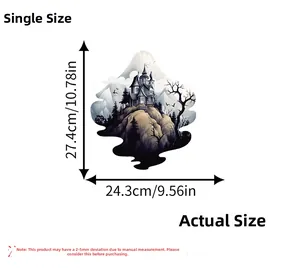 Detailed dimensions of Halloween castle wall sticker measuring 27.4cm by 24.3cm