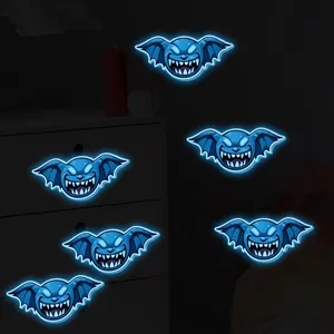 Luminous Halloween wall stickers featuring blue fluorescent bats and devils for party decor