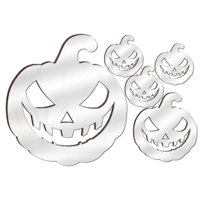 Detailed view of silver acrylic mirror 3D pumpkin wall stickers for Halloween decor