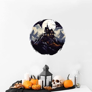 Halloween wall sticker with haunted house and full moon for home festive decoration