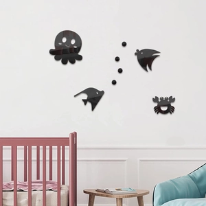 Stickers muraux 3D animaux marins effet miroir avec poulpe pour chambre d'enfant