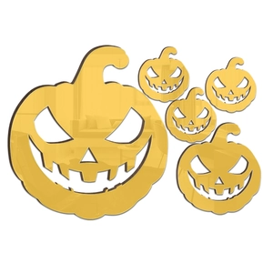 Detailed view of 5-piece gold mirror acrylic pumpkin wall stickers for Halloween decor