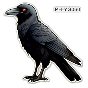 Luminous Halloween raven wall sticker with detailed feathers and orange eyes
